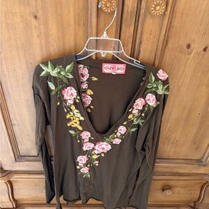 Johnny Was Floral Embroidered Women's Top - Brown New with No Tags